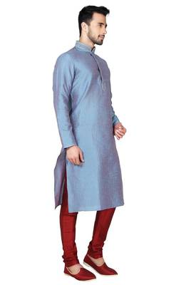 Multi color  art silk mens  kurta with churidar set 3