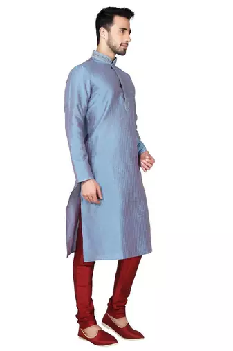 Multi color  art silk mens  kurta with churidar set