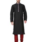 Black art silk mens  kurta with churidar set