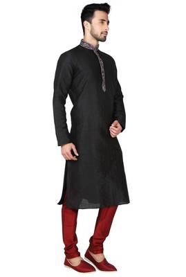 Black art silk mens  kurta with churidar set 3