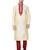 Fawn  art silk mens  kurta with churidar set