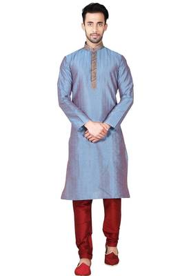 Multi color  art silk mens  kurta with churidar set 1