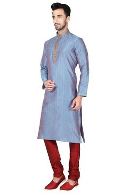 Multi color  art silk mens  kurta with churidar set 2