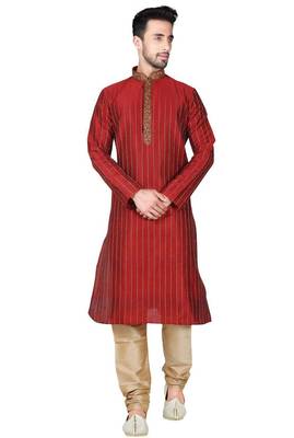 Maroon  art silk mens  kurta with churidar set 1