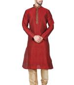 Maroon  art silk mens  kurta with churidar set
