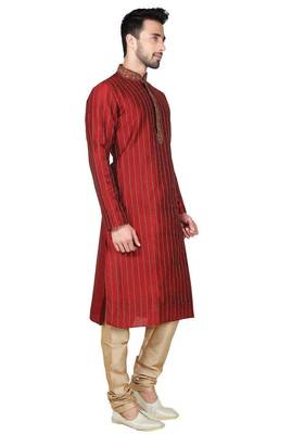 Maroon  art silk mens  kurta with churidar set 2