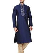 Navy blue tufetta mens  kurta with churidar set