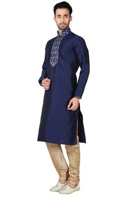 Navy blue tufetta mens  kurta with churidar set 2