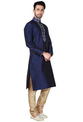 Navy blue tufetta mens  kurta with churidar set 3