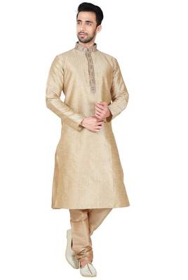 Gold  art silk mens  kurta with churidar set 1