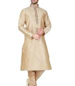 Gold  art silk mens  kurta with churidar set