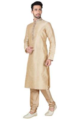 Gold  art silk mens  kurta with churidar set 2