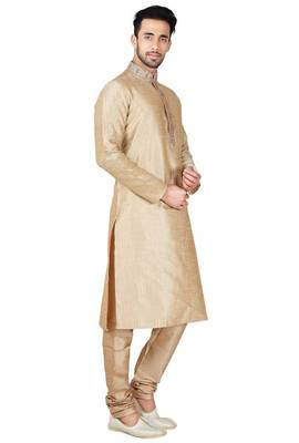 Gold  art silk mens  kurta with churidar set 3