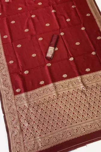 banarasi silk blend brown color woven saree with blouse