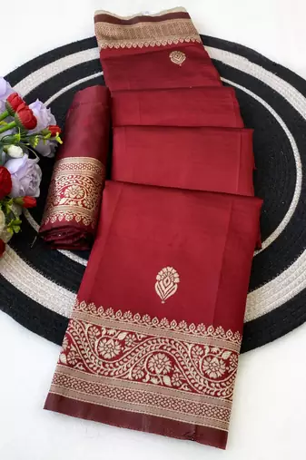 banarasi silk blend brown color woven saree with blouse
