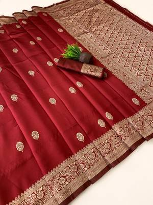 banarasi silk blend brown color woven saree with blouse 4