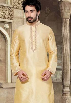 Dark fawn art silk mens  kurta with churidar set 2