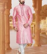 Pink  art silk mens  kurta with churidar set