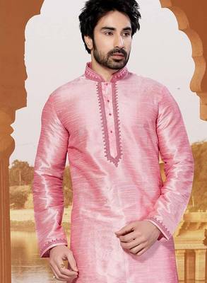 Pink  art silk mens  kurta with churidar set 2