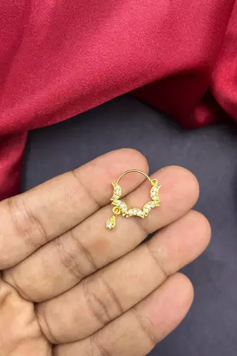 gold bridal nath with cz stone
