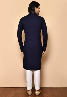 Navy blue cotton blendmens  kurta with churidar set 2