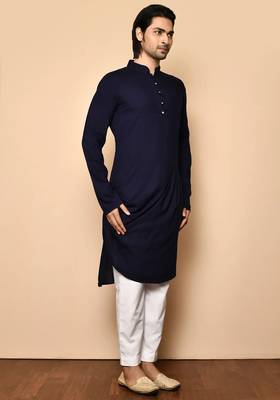 Navy blue cotton blendmens  kurta with churidar set 1