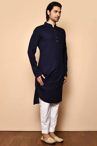 Navy blue cotton blendmens  kurta with churidar set