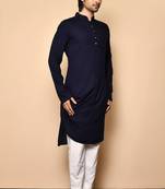 Navy blue cotton blendmens  kurta with churidar set