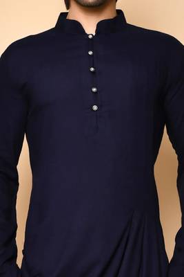 Navy blue cotton blendmens  kurta with churidar set 3