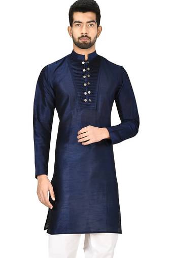Navy blue art silk mens  kurta with churidar set