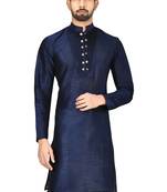Navy blue art silk mens  kurta with churidar set