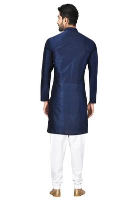 Navy blue art silk mens  kurta with churidar set 2
