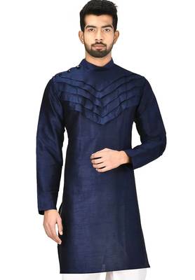 Navy blue art silk mens  kurta with churidar set 1