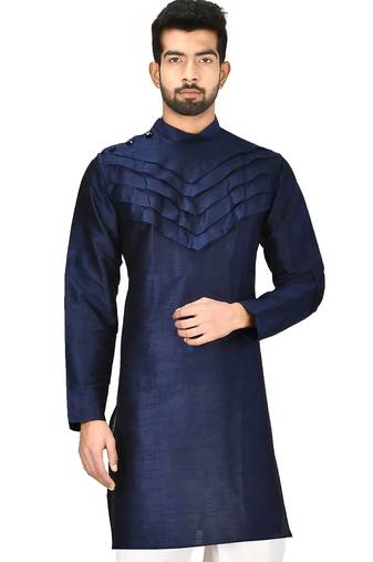 Navy blue art silk mens  kurta with churidar set