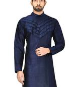 Navy blue art silk mens  kurta with churidar set