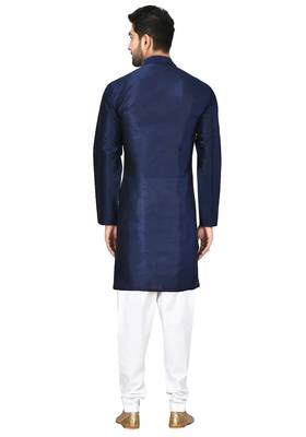 Navy blue art silk mens  kurta with churidar set 2