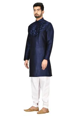Navy blue art silk mens  kurta with churidar set 3