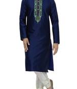 Navy blue dobi dupionmens  kurta with churidar set