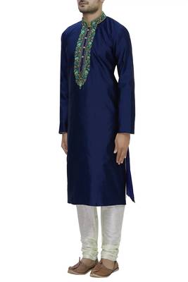 Navy blue dobi dupionmens  kurta with churidar set 3