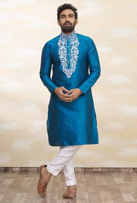 Feeroze art silk mens  kurta with churidar set 1