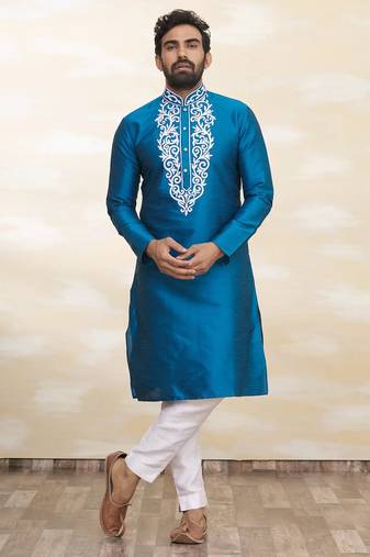 Feeroze art silk mens  kurta with churidar set