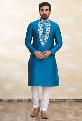 Feeroze art silk mens  kurta with churidar set 3