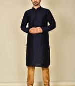 Navy blue art silk mens  kurta with churidar set