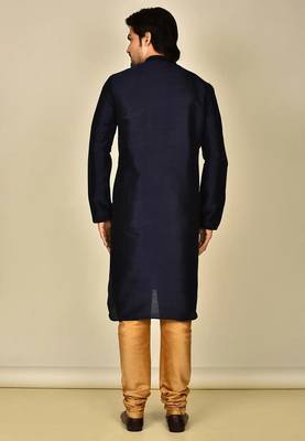 Navy blue art silk mens  kurta with churidar set 2