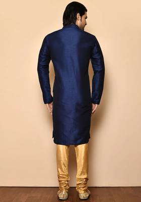 Navy blue art silk mens  kurta with churidar set 2