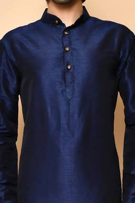Navy blue art silk mens  kurta with churidar set 4