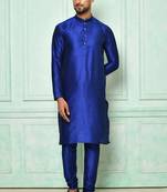 Blue art silk mens  kurta with churidar set