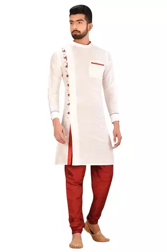 Lemon  art silk mens  kurta with churidar set