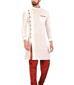 Lemon  art silk mens  kurta with churidar set