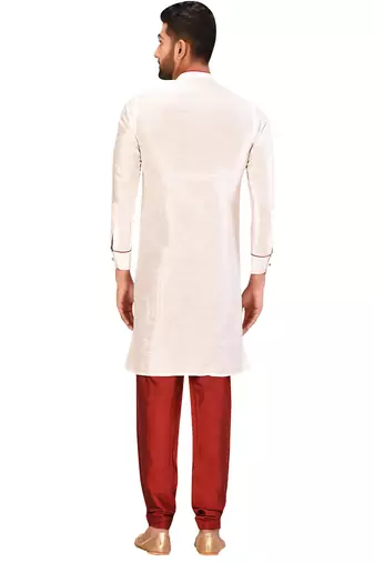 Lemon  art silk mens  kurta with churidar set